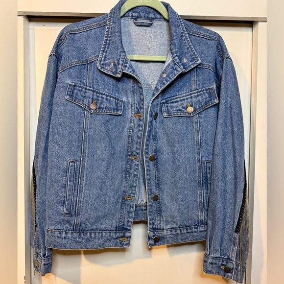 Denim Jean Jacket with Delicate Chains Detail in Sleeves and Back - Picture 5 of 11